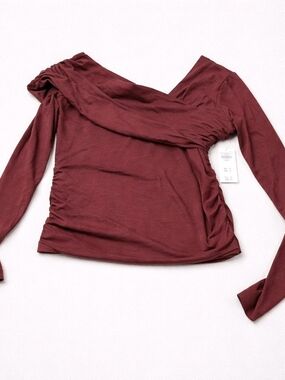 Abercrombie & Fitch Off-Shoulder Ruched Long Sleeve Top - Wine